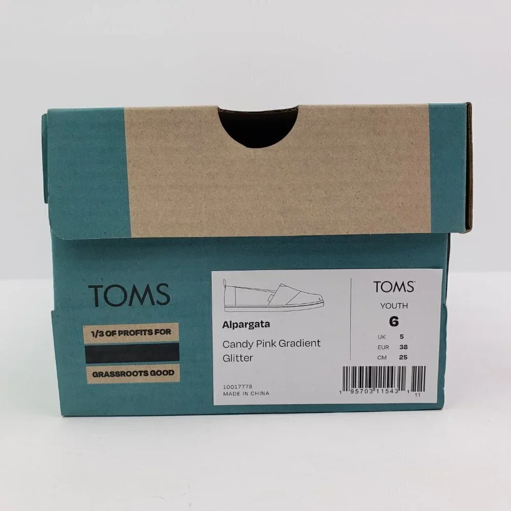 TOMS Glimmer Alpargata Girls Size 6Y Wms Sz 7.5 Candy Pink Gradient Glitter Shoe